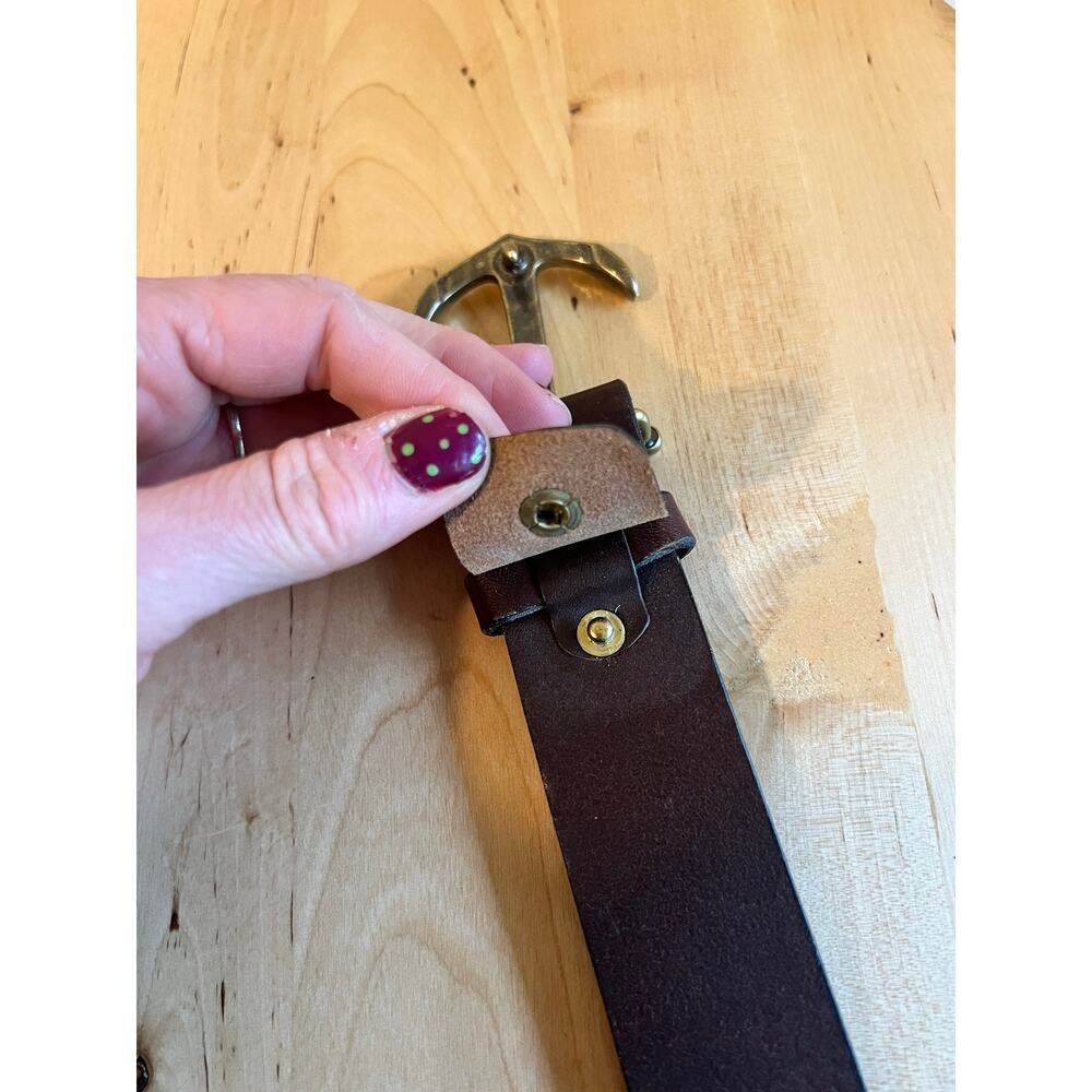 Brown Golden Anchor Buckle Vineyard Vines USA Made Genuine Leather Size M - Picture 10 of 14